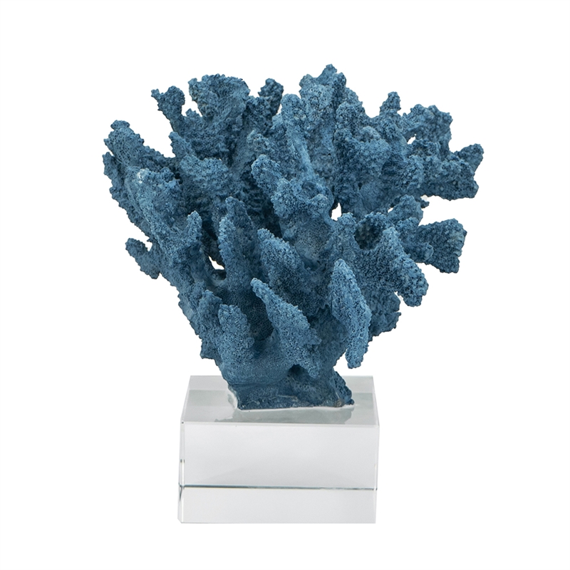 Davy Expansive Faux Coral Accent- Clear Glass- Rich Blue Polyresin 10 Inch