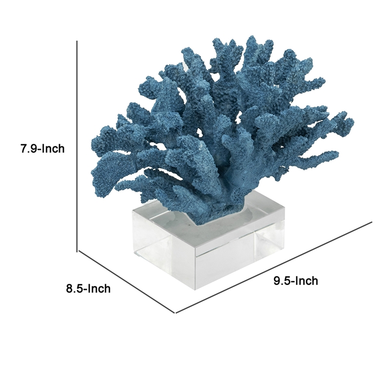 Davy Expansive Faux Coral Accent- Clear Glass- Rich Blue Polyresin 10 Inch