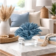Davy Expansive Faux Coral Accent- Clear Glass- Rich Blue Polyresin 10 Inch