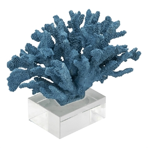 Davy Expansive Faux Coral Accent- Clear Glass- Rich Blue Polyresin 10 Inch