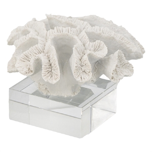 Davy Rising Faux Coral Accent- Clear Glass- Luxe White Polyresin 9 Inch