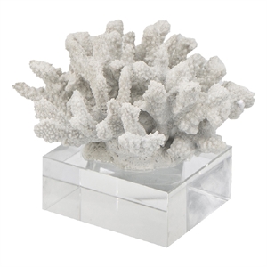 Davy Inna Faux Coral Accent- Clear Glass- Natural White Polyresin 8 Inch