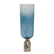 Joane Tall Decorative Vase- Gold Aluminum Stand- Blue-White Glass 21 Inch