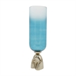 Joane Tall Decorative Vase- Gold Aluminum Stand- Blue-White Glass 21 Inch