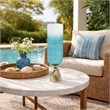 Joane Tall Decorative Vase- Gold Aluminum Stand- Blue-White Glass 21 Inch