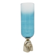 Joane Tall Decorative Vase- Gold Aluminum Stand- Blue-White Glass 21 Inch