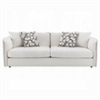 Yoda Sofa with 4 Throw Pillows- Foam Beige Chenille- Brown Trim 91 Inch