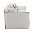Yoda Sofa with 4 Throw Pillows- Foam Beige Chenille- Brown Trim 91 Inch