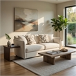 Yoda Loveseat with 4 Pillows- Foam Beige Chenille- Brown Trim- 73 Inch