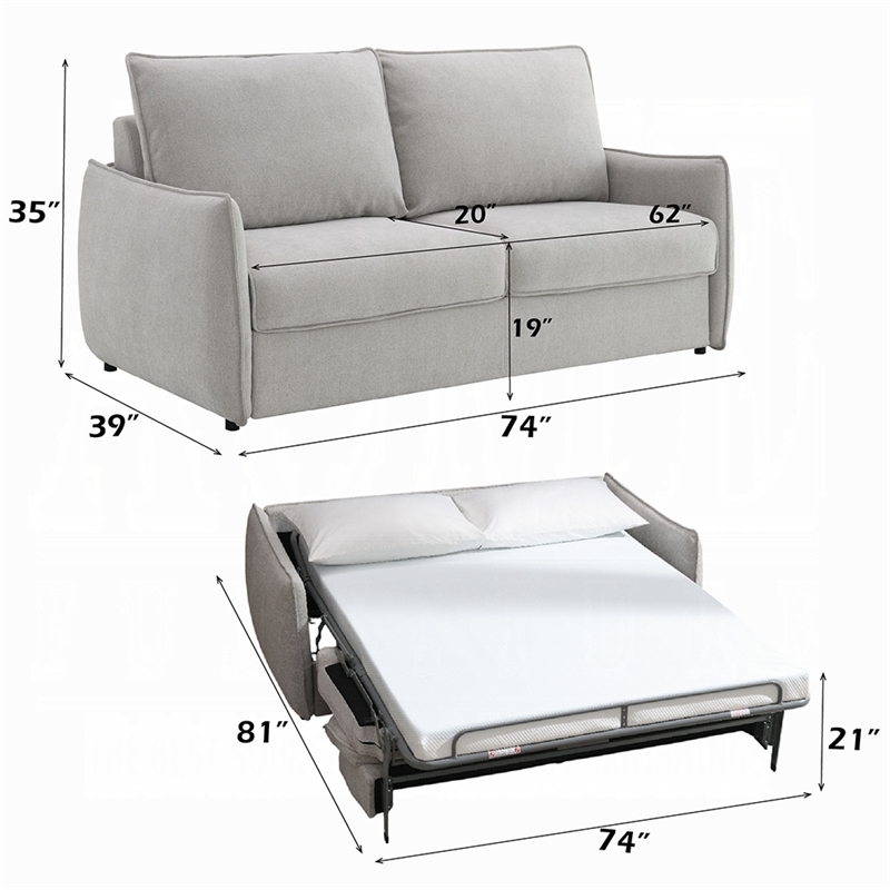 Jona Folding Back Sofa with Sleeper- Memory Foam Mattress- Beige Chenille