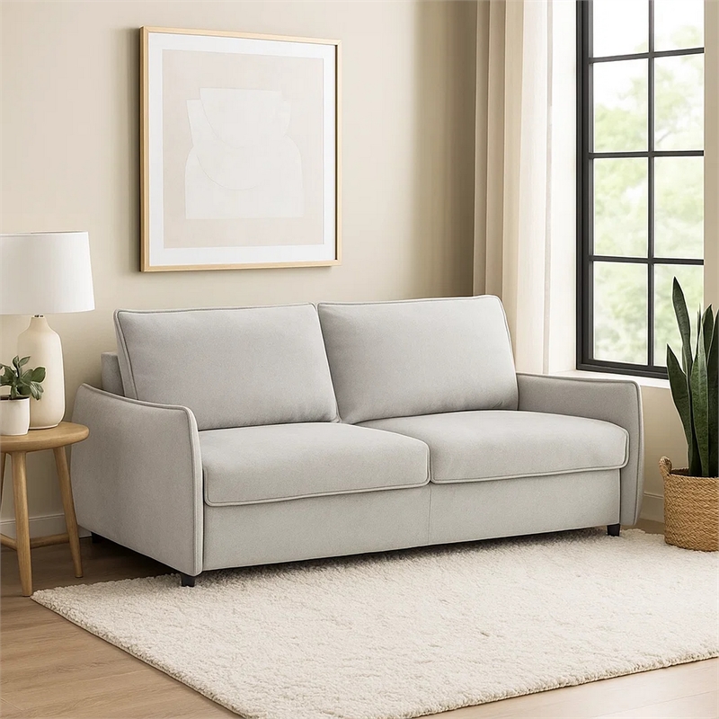 Jona Folding Back Sofa with Sleeper- Memory Foam Mattress- Beige Chenille