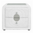 Kery Glass Top Nightstand- 2 Drawers- White Teddy Sherpa Upholstery