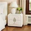 Kery Glass Top Nightstand- 2 Drawers- White Teddy Sherpa Upholstery