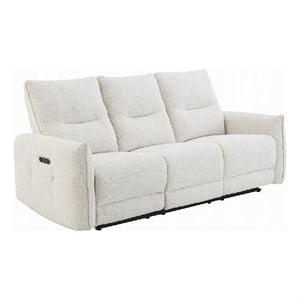 Lali Power Motion Recliner Sofa with USB Port- 3 Seater- Cream Chenille
