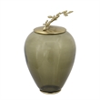 Abby Decorative Jar with Gold Aluminum-Brass Leaf Lid- Green Glass 14 Inch