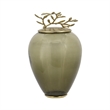 Abby Decorative Jar with Gold Aluminum-Brass Leaf Lid- Green Glass 14 Inch