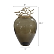 Abby Decorative Jar with Gold Aluminum-Brass Leaf Lid- Green Glass 14 Inch