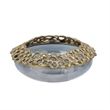 Brian Decorative Bowl with Gold Aluminum Sculpted Lid- Black Glass 12 Inch