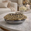Brian Decorative Bowl with Gold Aluminum Sculpted Lid- Black Glass 12 Inch