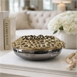 Brian Decorative Bowl with Gold Aluminum Sculpted Lid- Black Glass 12 Inch