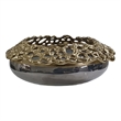 Brian Decorative Bowl with Gold Aluminum Sculpted Lid- Black Glass 12 Inch
