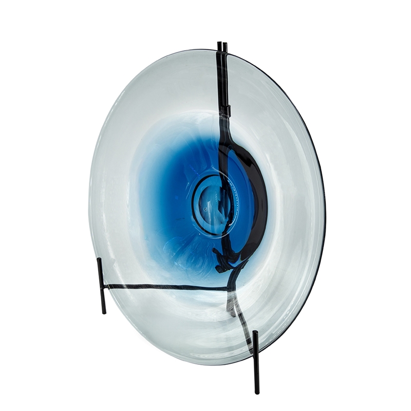 Chloe Handmade Charger Plate- Blue Glass Gradient- Black Stand 18 Inch