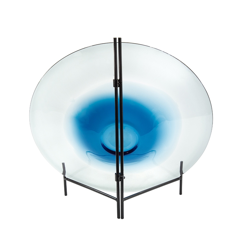 Chloe Handmade Charger Plate- Blue Glass Gradient- Black Stand 18 Inch