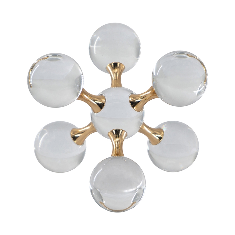 Tammy Atomic Ball Accent with 6 Glass Spheres- Gold Iron Stems- 8 Inch