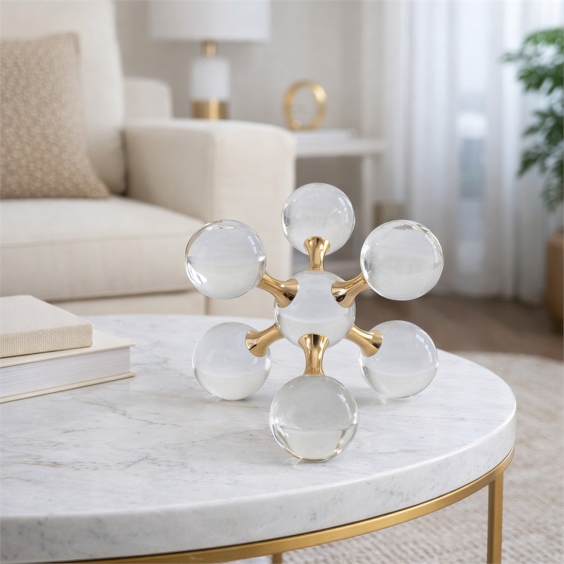 Tammy Atomic Ball Accent with 6 Glass Spheres- Gold Iron Stems- 8 Inch
