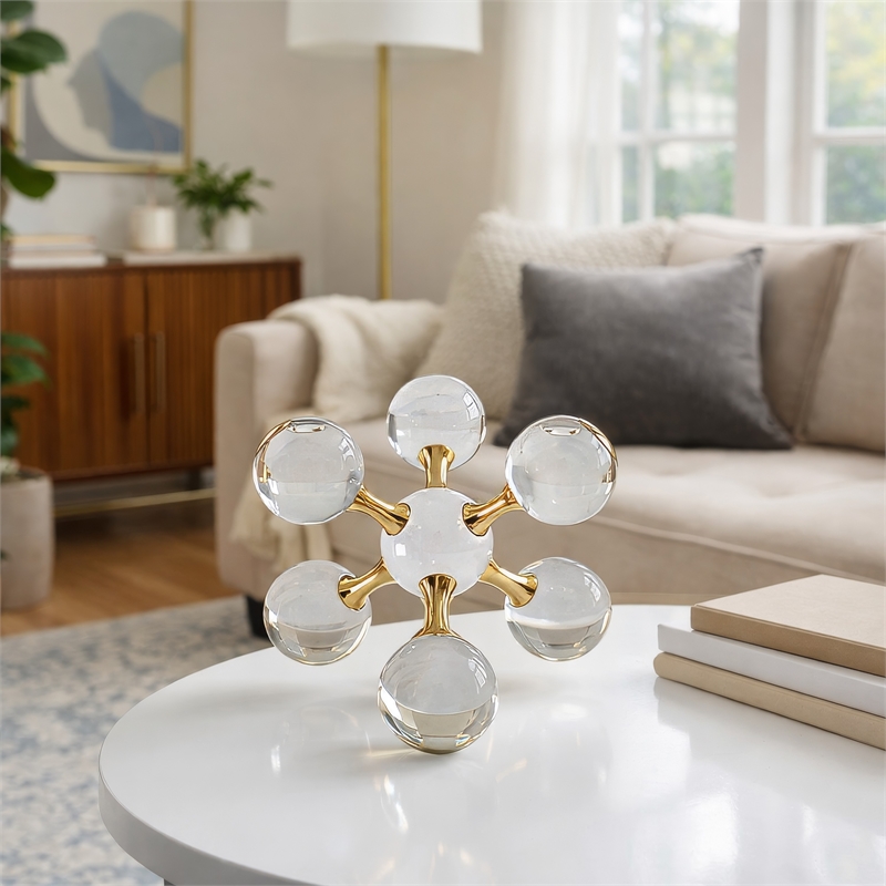 Tammy Atomic Ball Accent with 6 Glass Spheres- Gold Iron Stems- 8 Inch