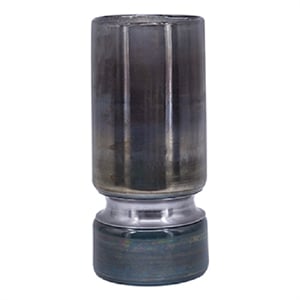 Jane Small Decorative Vase- Steel Base- Layered Blue-Black Glass 11 Inch