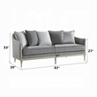 Fero Sofa with 5 Pillows- Gray Chenille- Champagne Wood Trim- 87 Inch