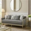 Fero Sofa with 5 Pillows- Gray Chenille- Champagne Wood Trim- 87 Inch