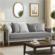 Fero Sofa with 5 Pillows- Gray Chenille- Champagne Wood Trim- 87 Inch