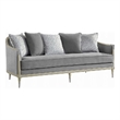 Fero Sofa with 5 Pillows- Gray Chenille- Champagne Wood Trim- 87 Inch