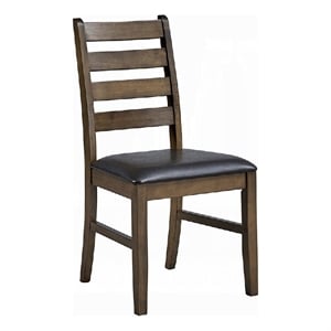 Dexy Dining Side Chair Set of 2- Ladderback- Walnut Brown Faux Leather