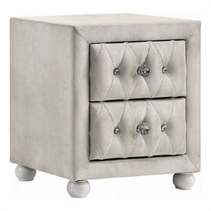 Rex Nightstand- 2 Drawers- Classic Crystal Tufted Beige Upholstery
