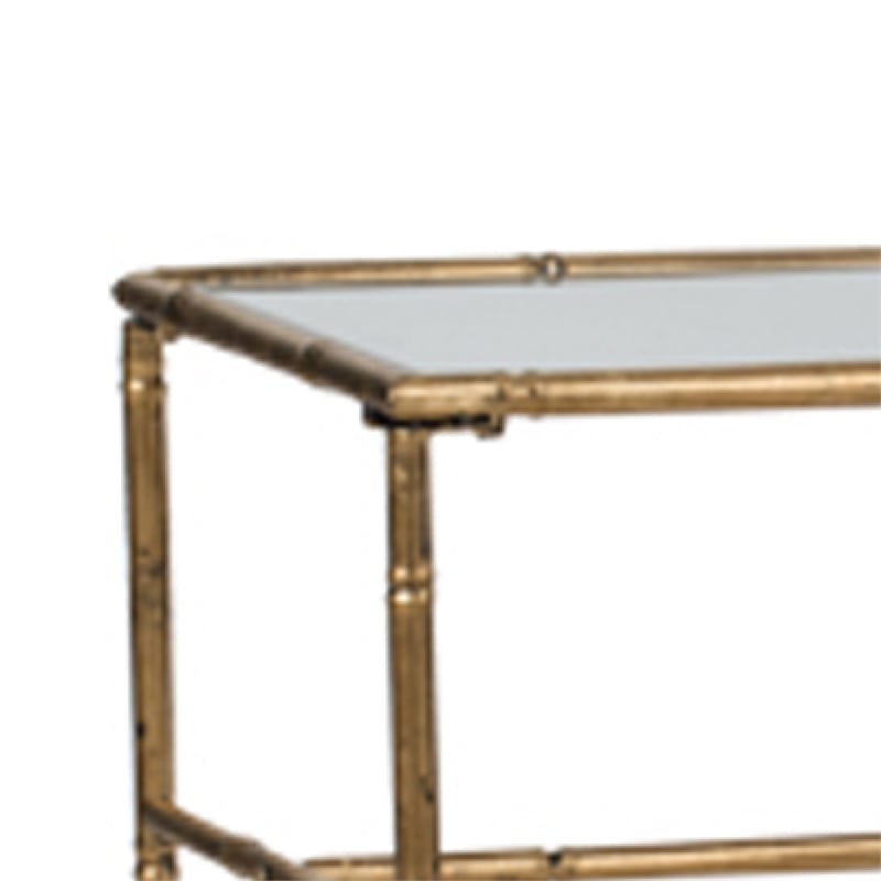 Coffee Table- 36 Inch Rectangular Glass Top- Antique Gold Iron Frame