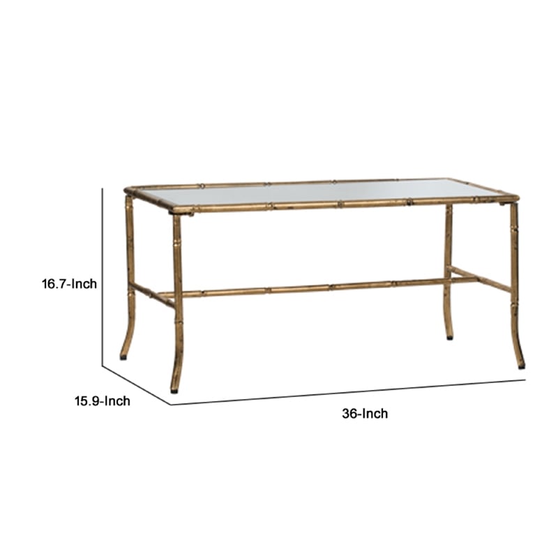 Coffee Table- 36 Inch Rectangular Glass Top- Antique Gold Iron Frame