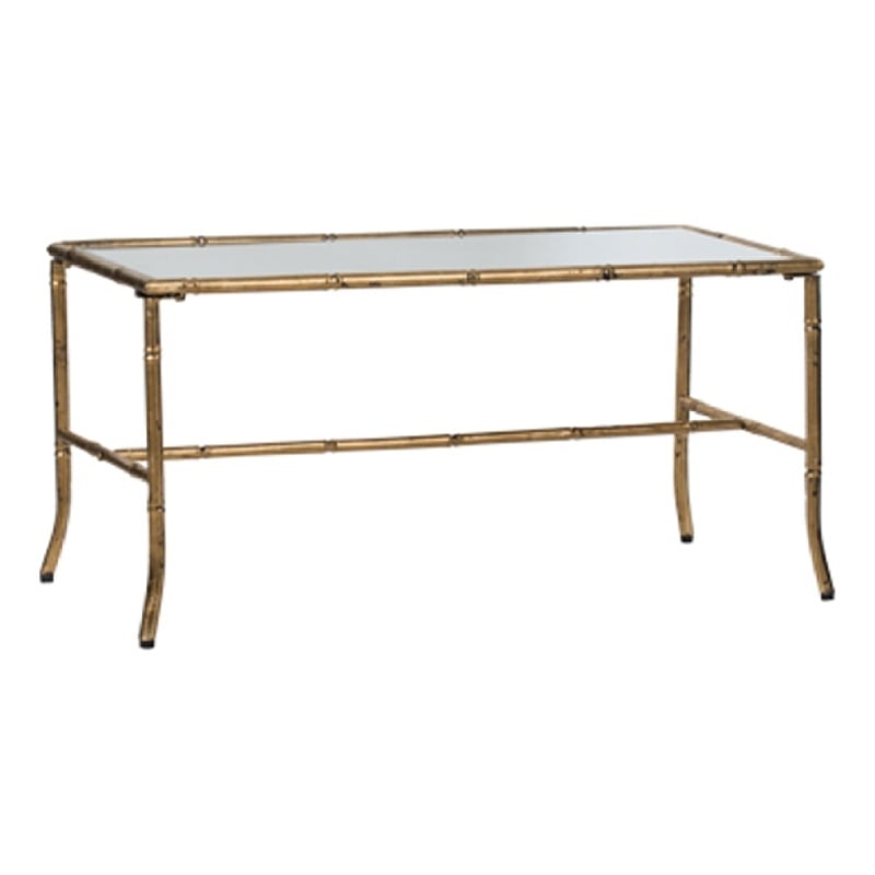 Coffee Table- 36 Inch Rectangular Glass Top- Antique Gold Iron Frame