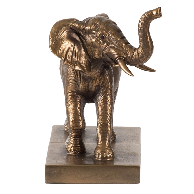 Nimy Decorative Bookend Set of 2- Trumpeting Elephant- Bronze Polyresin