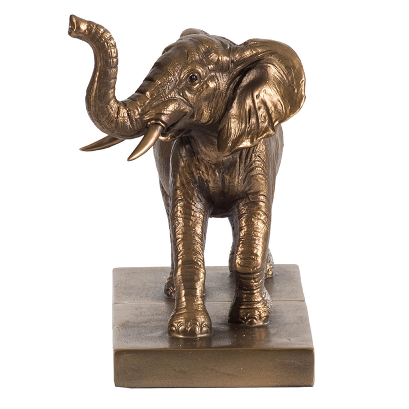 Nimy Decorative Bookend Set of 2- Trumpeting Elephant- Bronze Polyresin