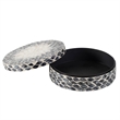 Decorative Box- 10 Inch Round White- Black Mother of Pearl Inlay- Capiz