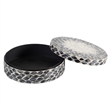 Decorative Box- 10 Inch Round White- Black Mother of Pearl Inlay- Capiz