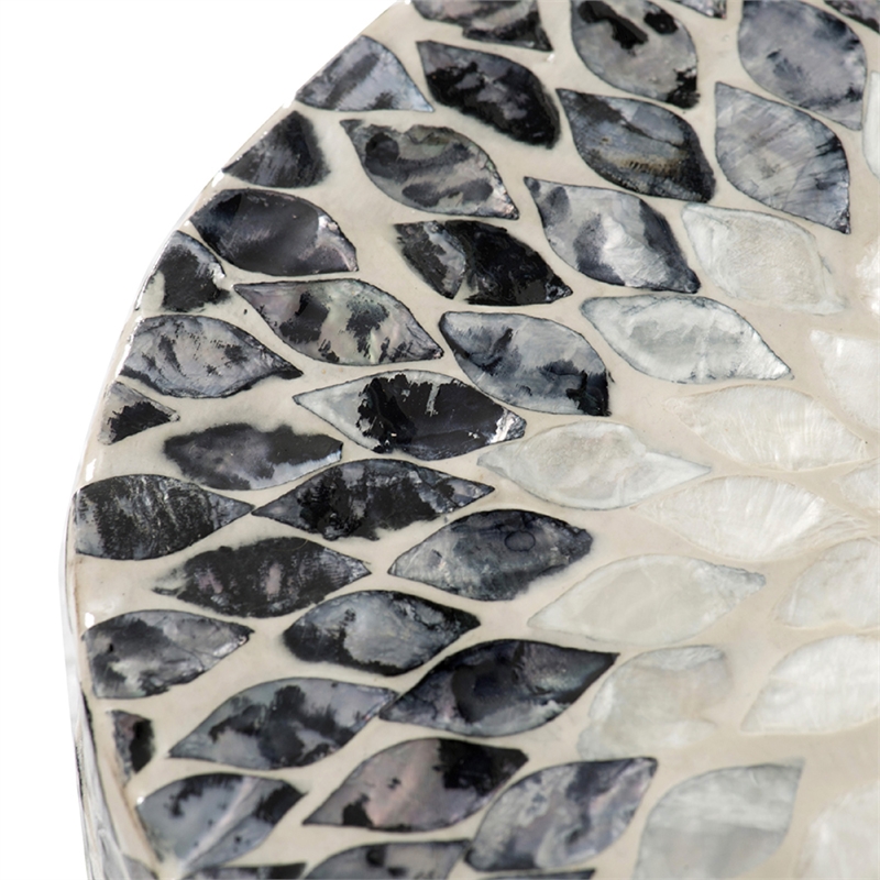 Decorative Box- 10 Inch Round White- Black Mother of Pearl Inlay- Capiz