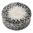 Decorative Box- 10 Inch Round White- Black Mother of Pearl Inlay- Capiz