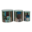 Yuva Decorative Box Set of 3- Animal Motifs and Stripes- Green Tin Metal