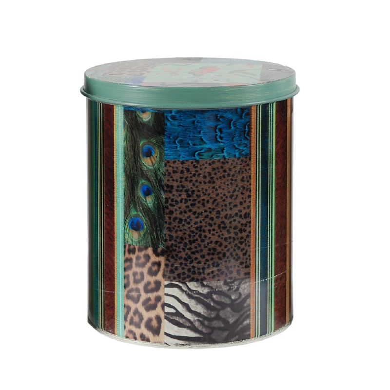 Yuva Decorative Box Set of 3- Animal Motifs and Stripes- Green Tin Metal