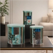 Yuva Decorative Box Set of 3- Animal Motifs and Stripes- Green Tin Metal