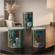 Yuva Decorative Box Set of 3- Animal Motifs and Stripes- Green Tin Metal